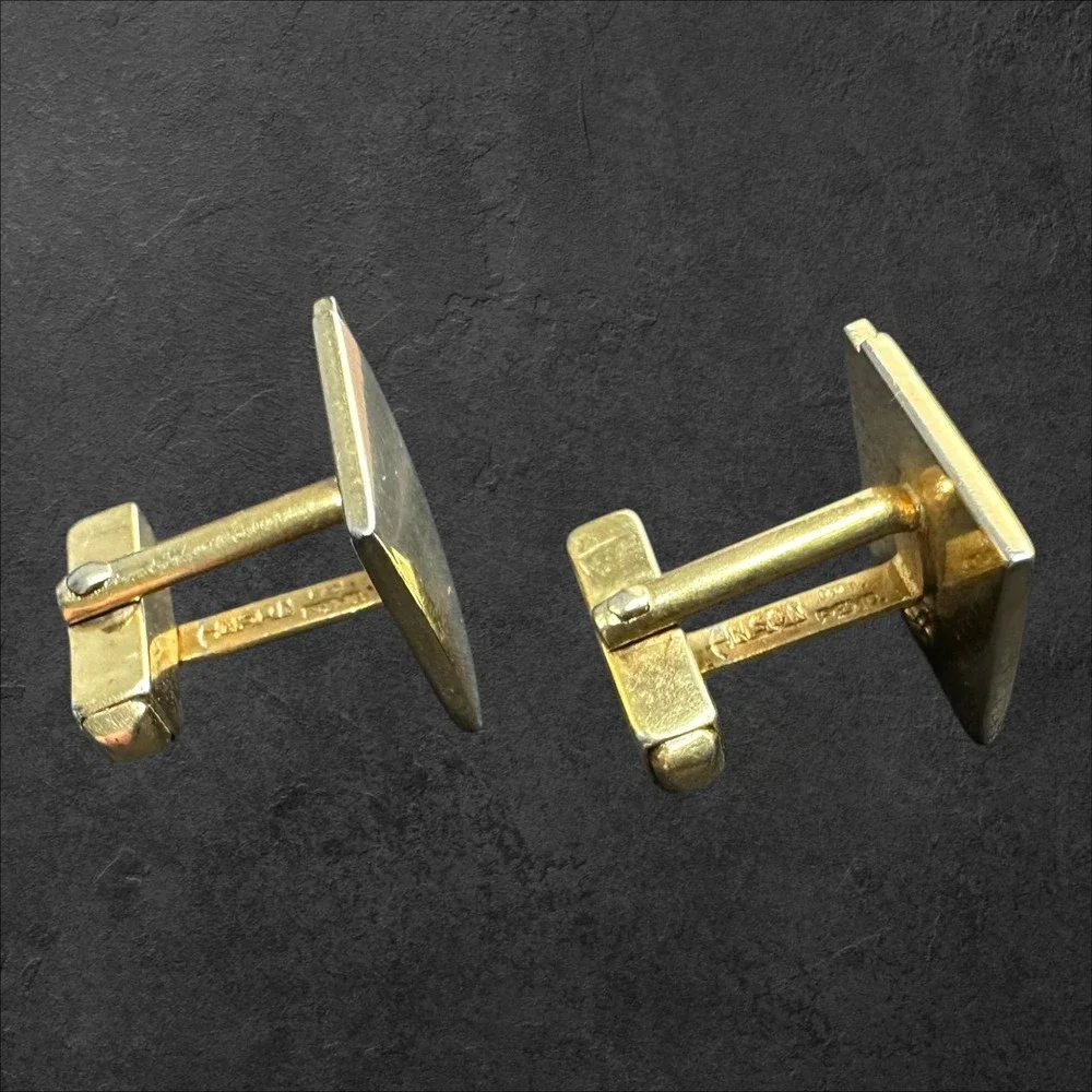 Anson Cufflinks Mens Gold Tone/Black Vintage MCM Geometric Pat Pend - See Photos